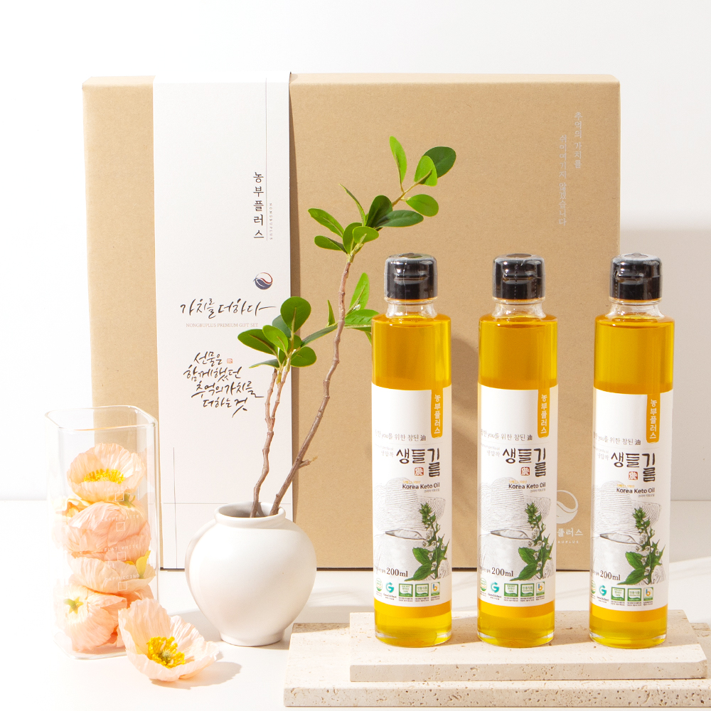 농부플러스 국산 냉압착 생들기름 저온압착 들기름 참기름 200ml 3병선물세트 - 상세 이미지 2