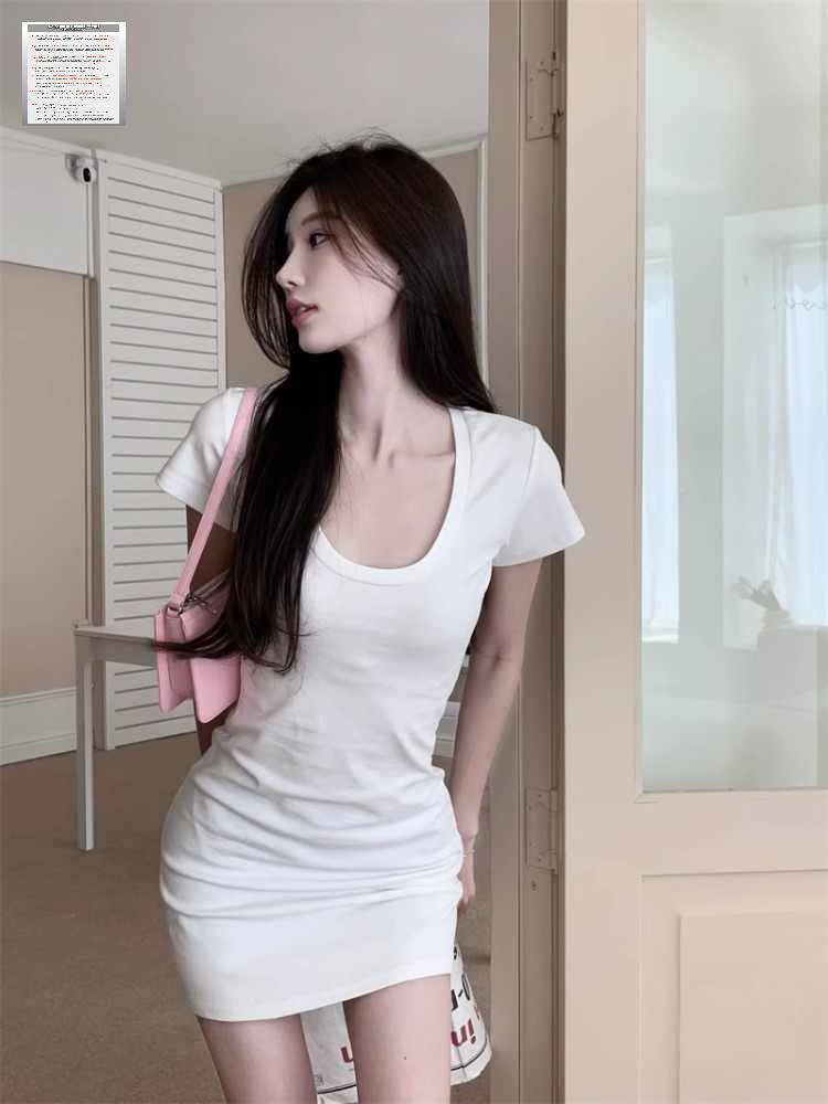 면 반팔 쫀쫀 원피스 미니 양놀 여름 여성용 - 상세 이미지 2