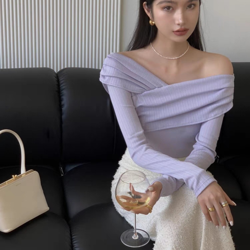 오프숄더 롱슬리브 티 이너 데이트 청순 파티 프렌치 감성 인스타패션 3컬러 - 상품 이미지
