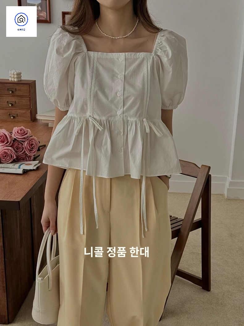 셔츠 스퀘어넥 의상 블라우스 - 상품 이미지