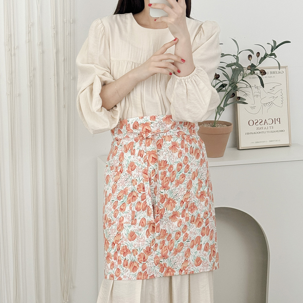 한스데이 튤립 심플 숏 하프 에이프런 허리 앞치마