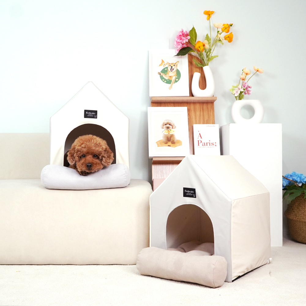 개과천선 코니 강아지 삼각 하우스 가죽 방수 쿠션 하우스 동굴집 애견 숨숨집 고양이