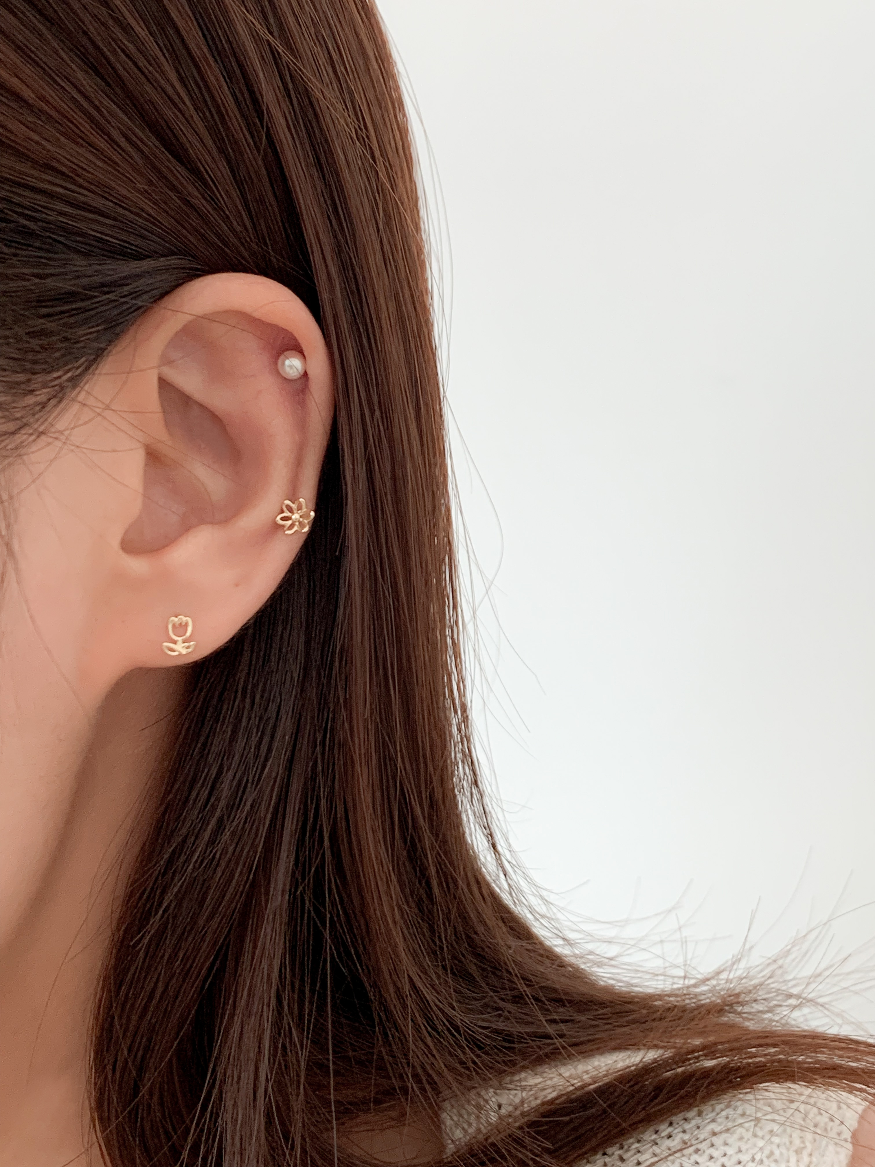 14k 튤립 피어싱 - 데일리 귀걸이겸용 얇은 피어싱 플라워 로즈골드 - 상세 이미지 3