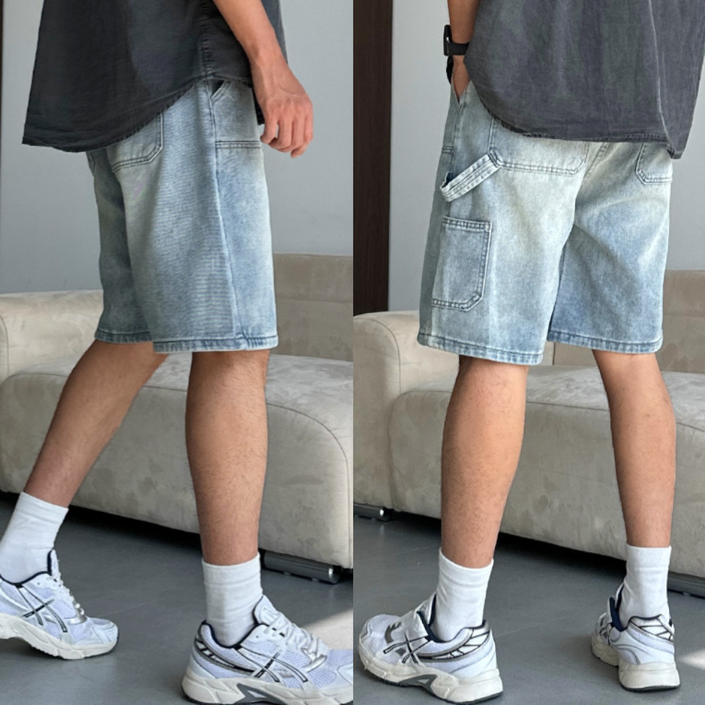 남자 블드 여름 5부 카펜더 버뮤다 와이드 데님 반바지