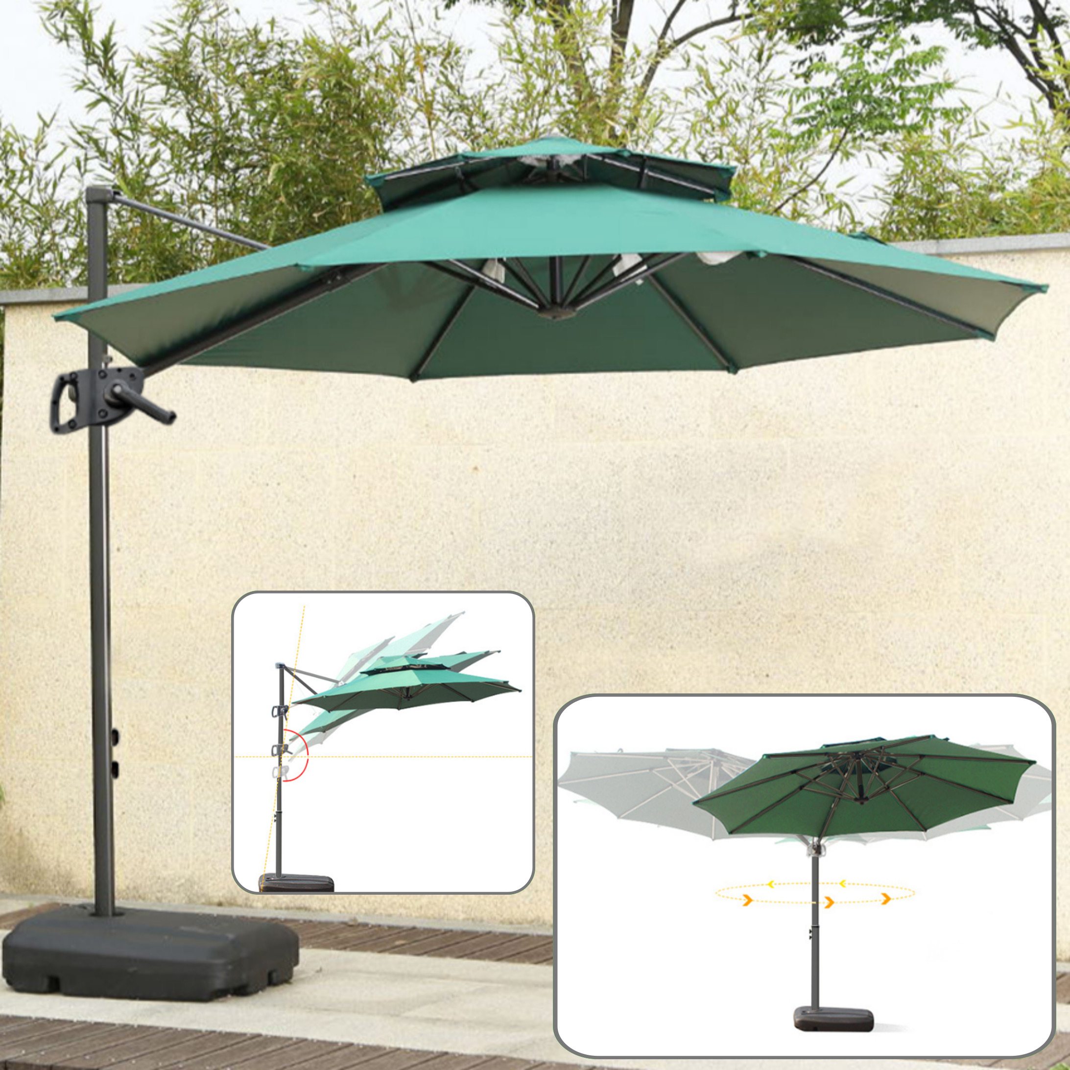 여바라 360도 원형파라솔 세트 옥상 펜션 그늘막 이중지붕 야외 특대형파라솔 3M