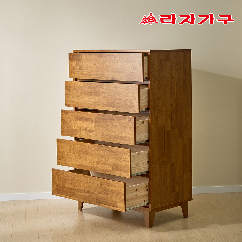 라자가구 모레인 친환경 E0 고무나무 원목 속깊은 광폭 5단 서랍장 900 : 라자가구