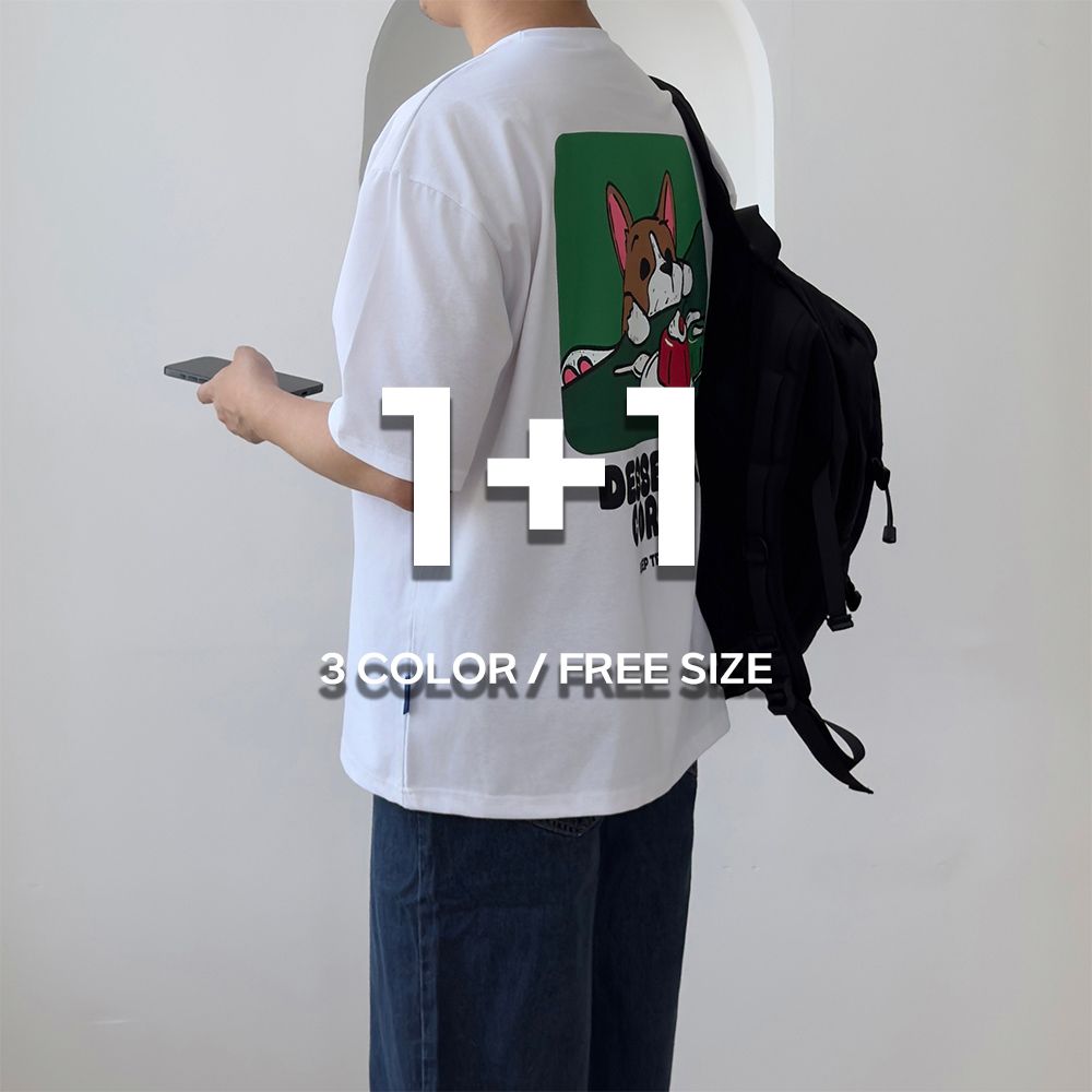 1+1 남자프린팅반팔티 짐웨어오버핏 쿨링티 - 상세 이미지 2