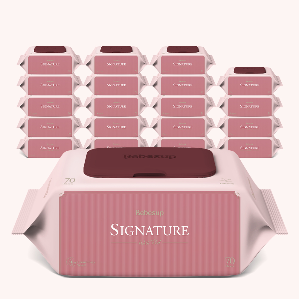 베베숲 시그니처 위드레드 캡형 두꺼운 아기물티슈 70매, 20개