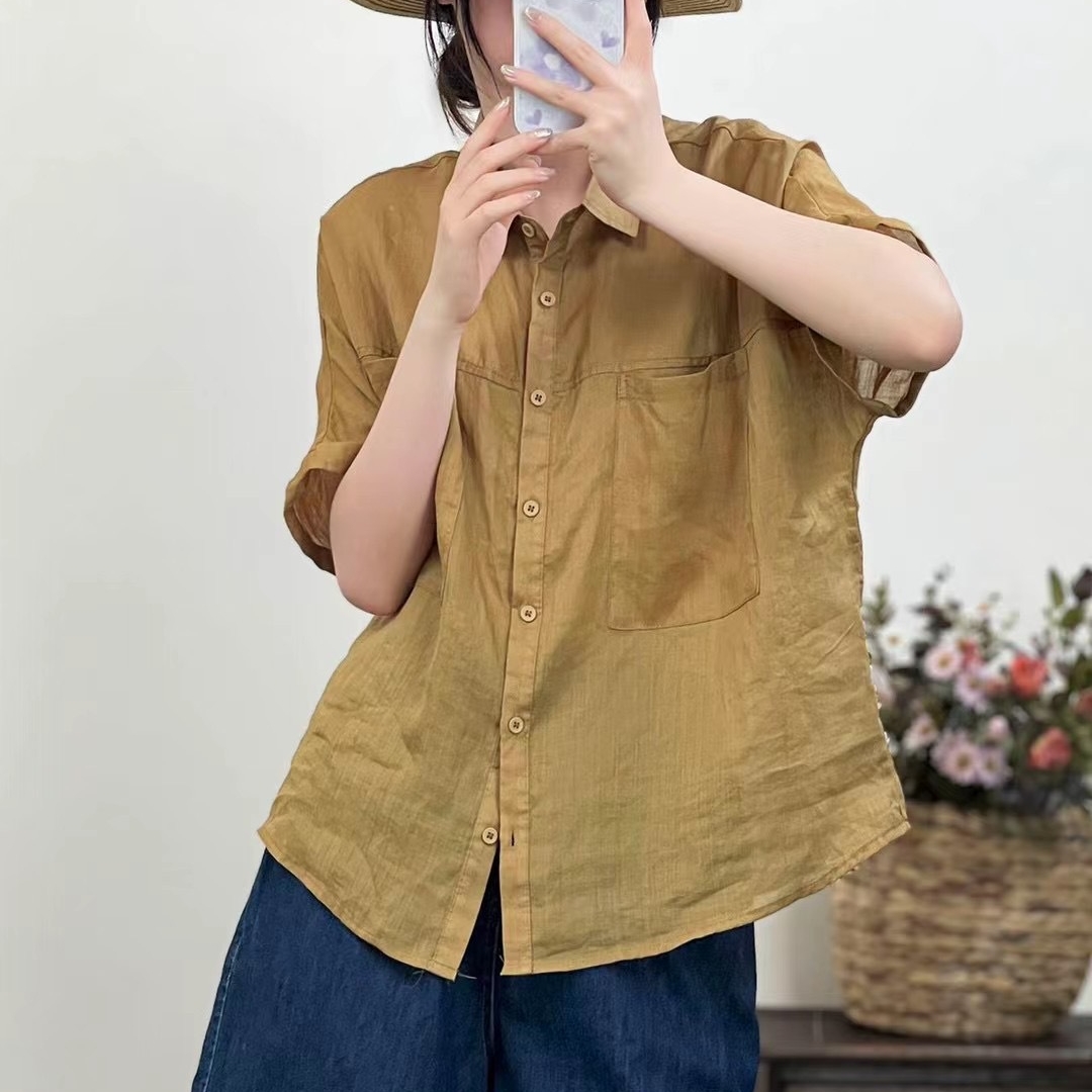 린넨블라우스 여름 모시옷 오버핏 칼라넥 미시옷 - 상세 이미지 4