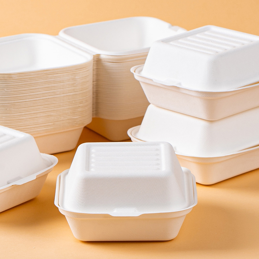 Q 고급 펄프용기 일회용 펄프도시락 사각 햄버거 김밥 샐러드 데미아 50개입 (베이지) - 상세 이미지 2