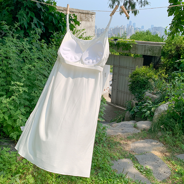 [N배송]크라시앙 에어나시 원피스 볼륨 캡내장 일체형 민소매 레이어드 슬립웨어 단품 - 상세 이미지 3