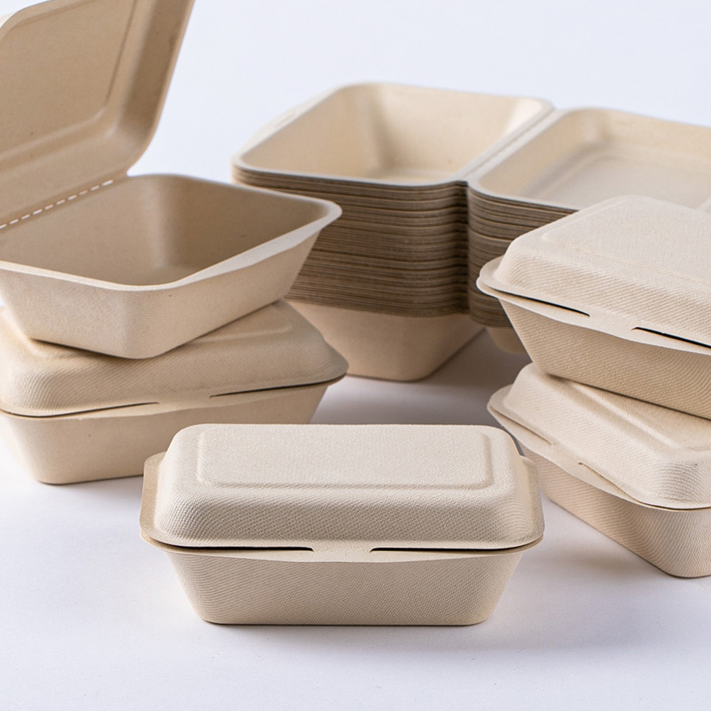 Q 고급 펄프용기 일회용 펄프도시락 사각 햄버거 김밥 샐러드 데미아 50개입 (베이지) - 상세 이미지 5