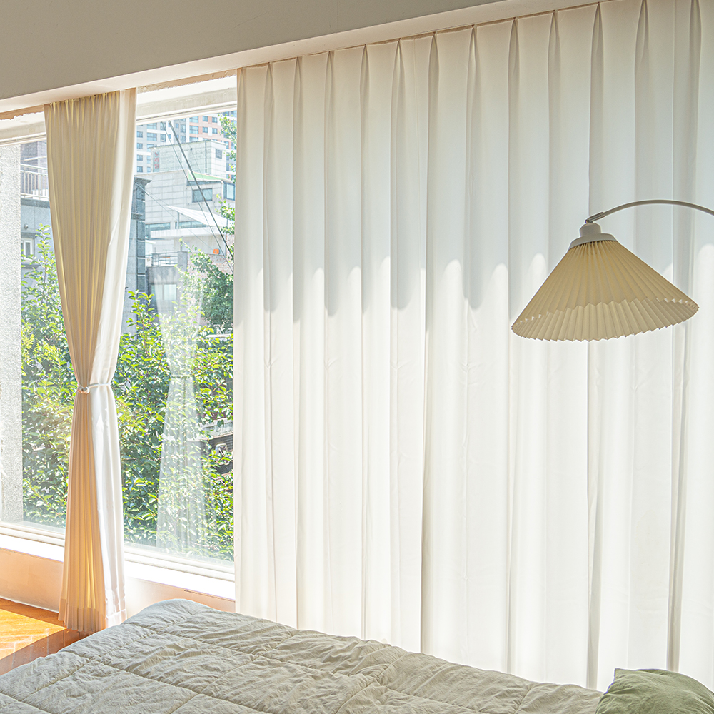 원단공장 국내산 퓨어화이트 화이트 나비주름 형상기억 암막커튼 가로 60 CM 맞춤제작