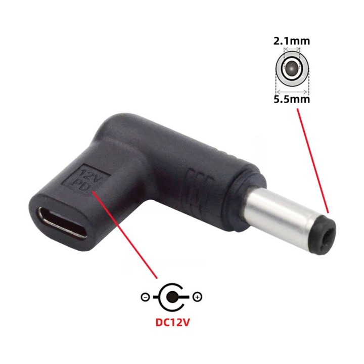 C타입 to 12V DC 노트북 변환 젠더 컨버터 외경 5.5mm 내경 2.1mm 상품 이미지