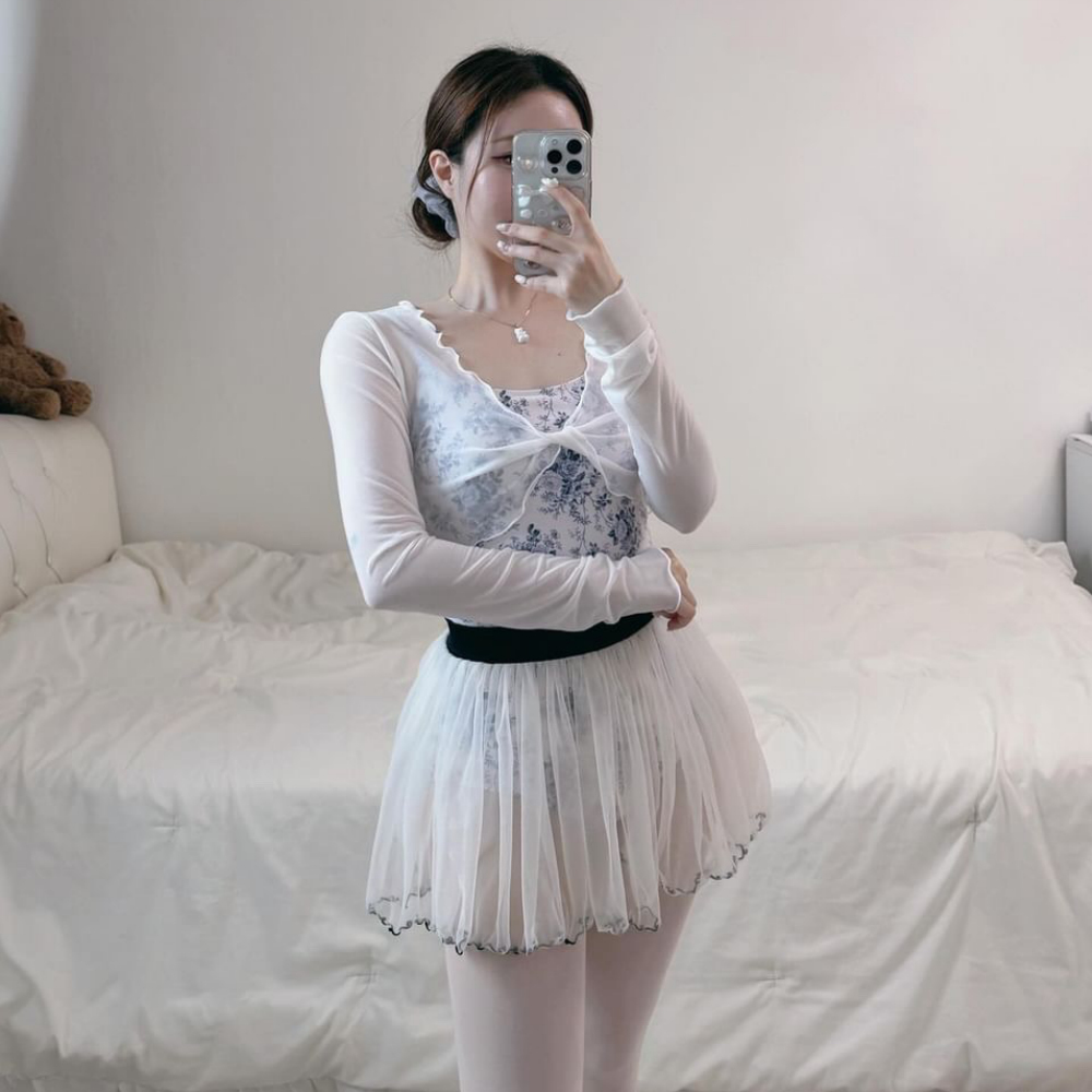 성인발레복 꼬임 시스루 볼레로 메쉬 발레워머 폴댄스 폴웨어