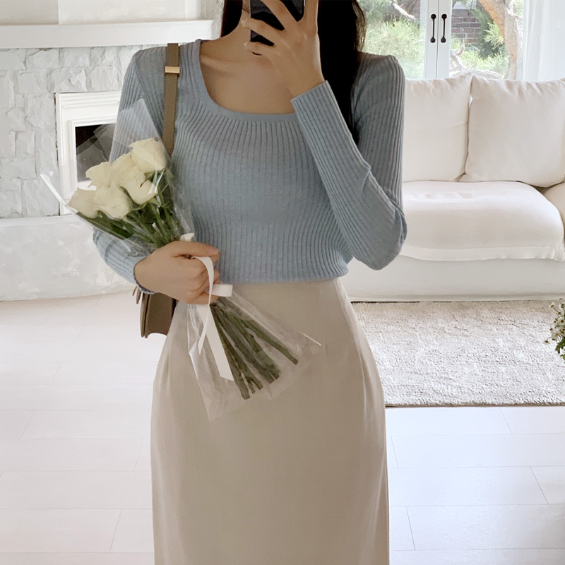메이디 스퀘어넥 골지 긴팔 티셔츠 ts4080 - 상세 이미지 4