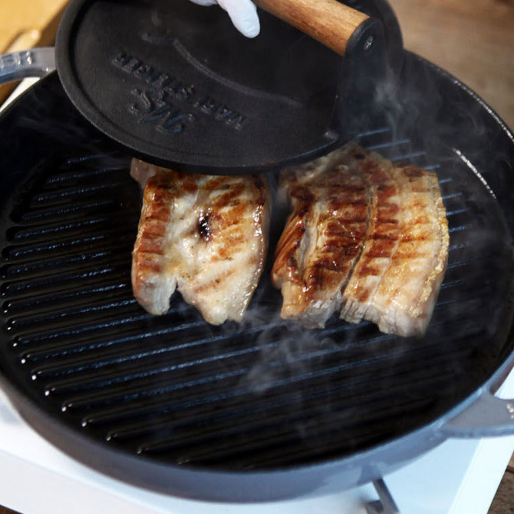 MARISTEIGER 그릴프레스 20cm 캠핑 무쇠 주물 삼겹살 파니니 생선 무쇠팬 그릴팬