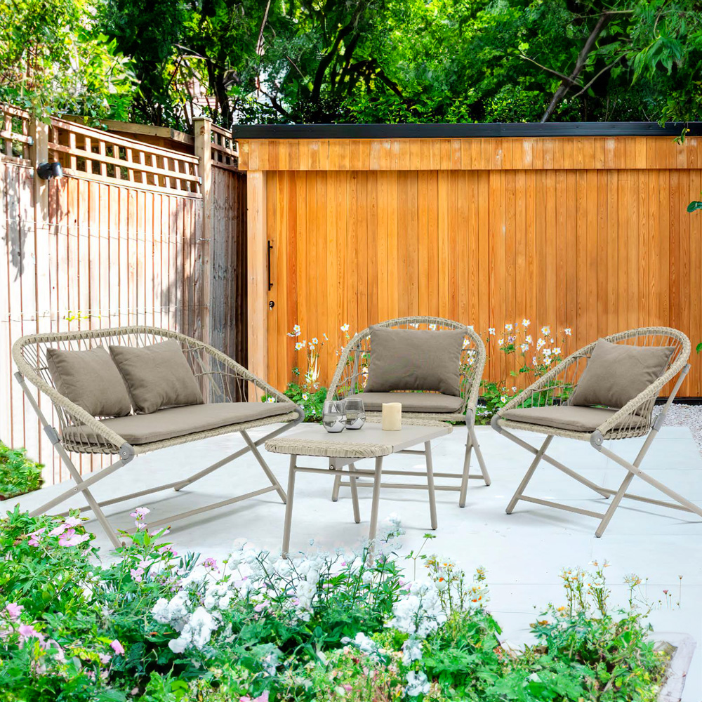 트레이시 야외용 접이식 테이블 4인 의자세트 폴딩의자 카페 베이지