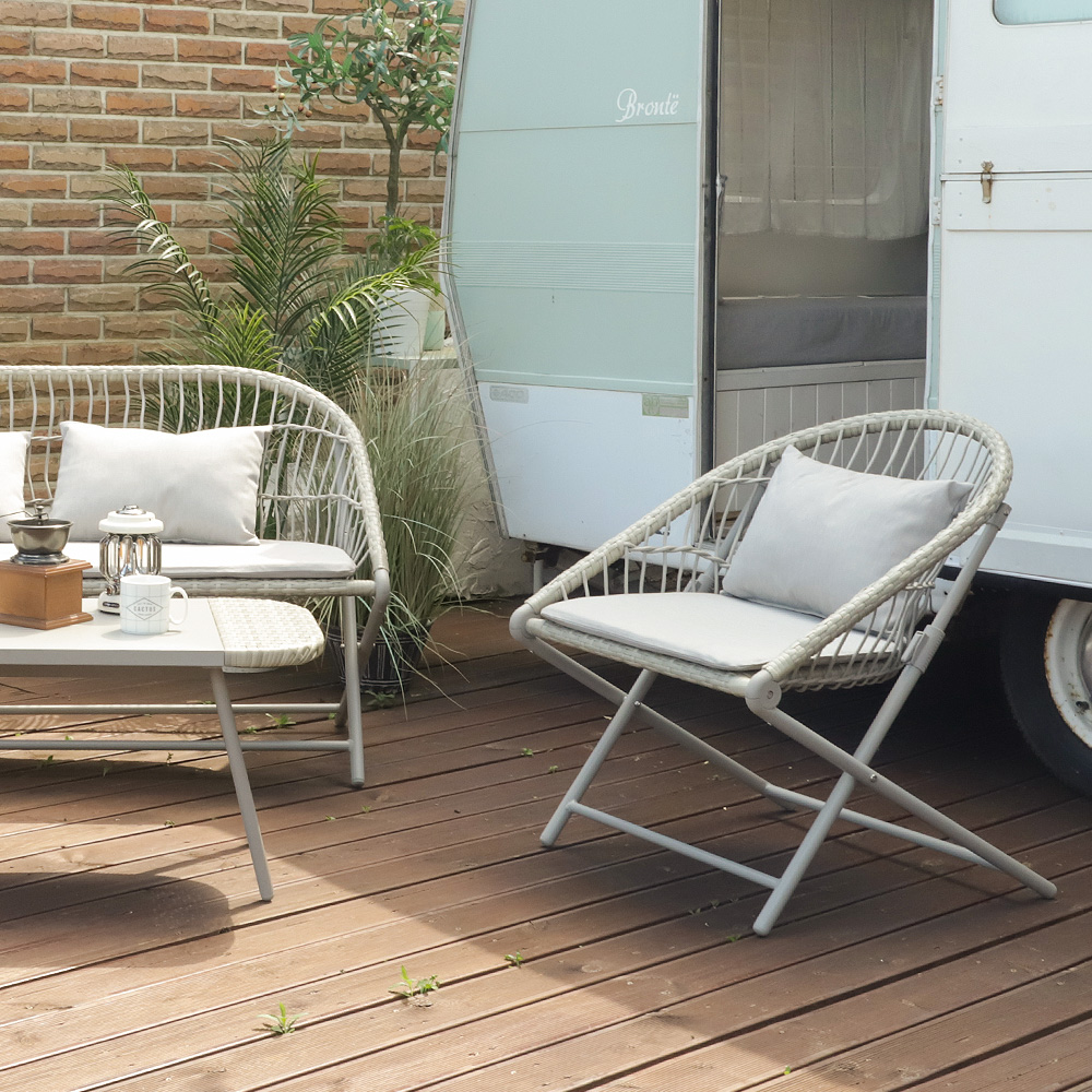 트레이시 야외용 접이식 테이블 4인 의자세트 폴딩의자 카페 베이지