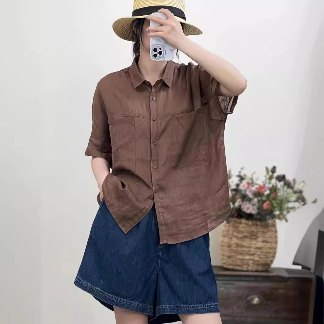 린넨블라우스 여름 모시옷 오버핏 칼라넥 미시옷 - 상세 이미지 3