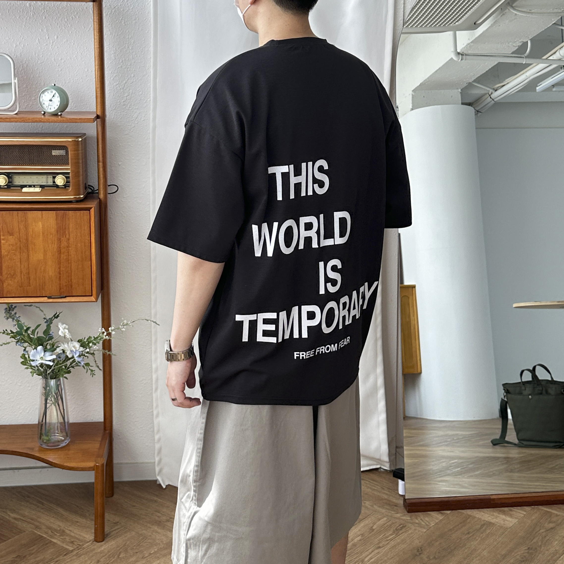 여름 아이스 분또 디스월드 레터링 백프린팅 오버핏 반팔티셔츠 2color - 상세 이미지 4