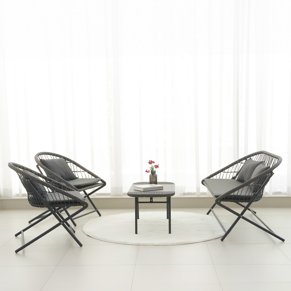 트레이시 야외용 접이식 테이블 4인 의자세트 폴딩의자 카페 베이지