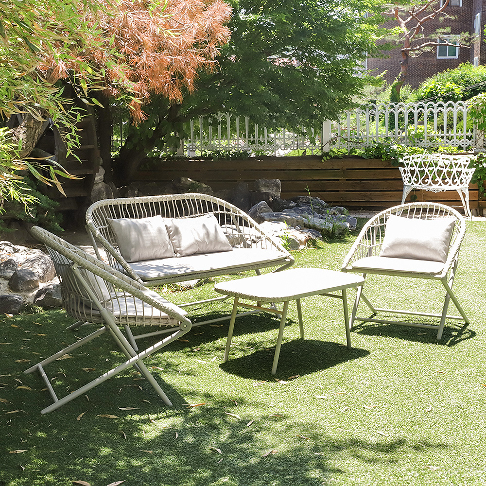 트레이시 야외용 접이식 테이블 4인 의자세트 폴딩의자 카페 베이지