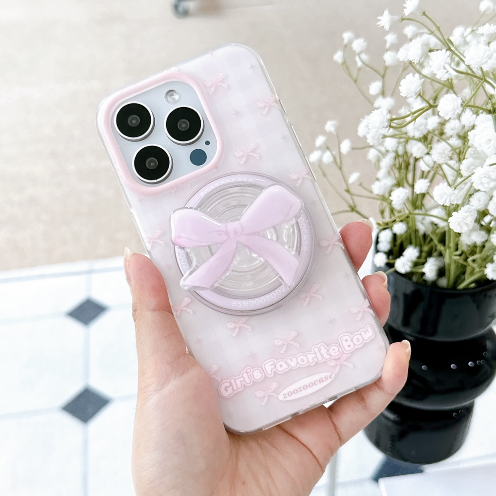 아이폰15 프로 케이스 딸기우유 리본 맥세이프 그립 톡세트