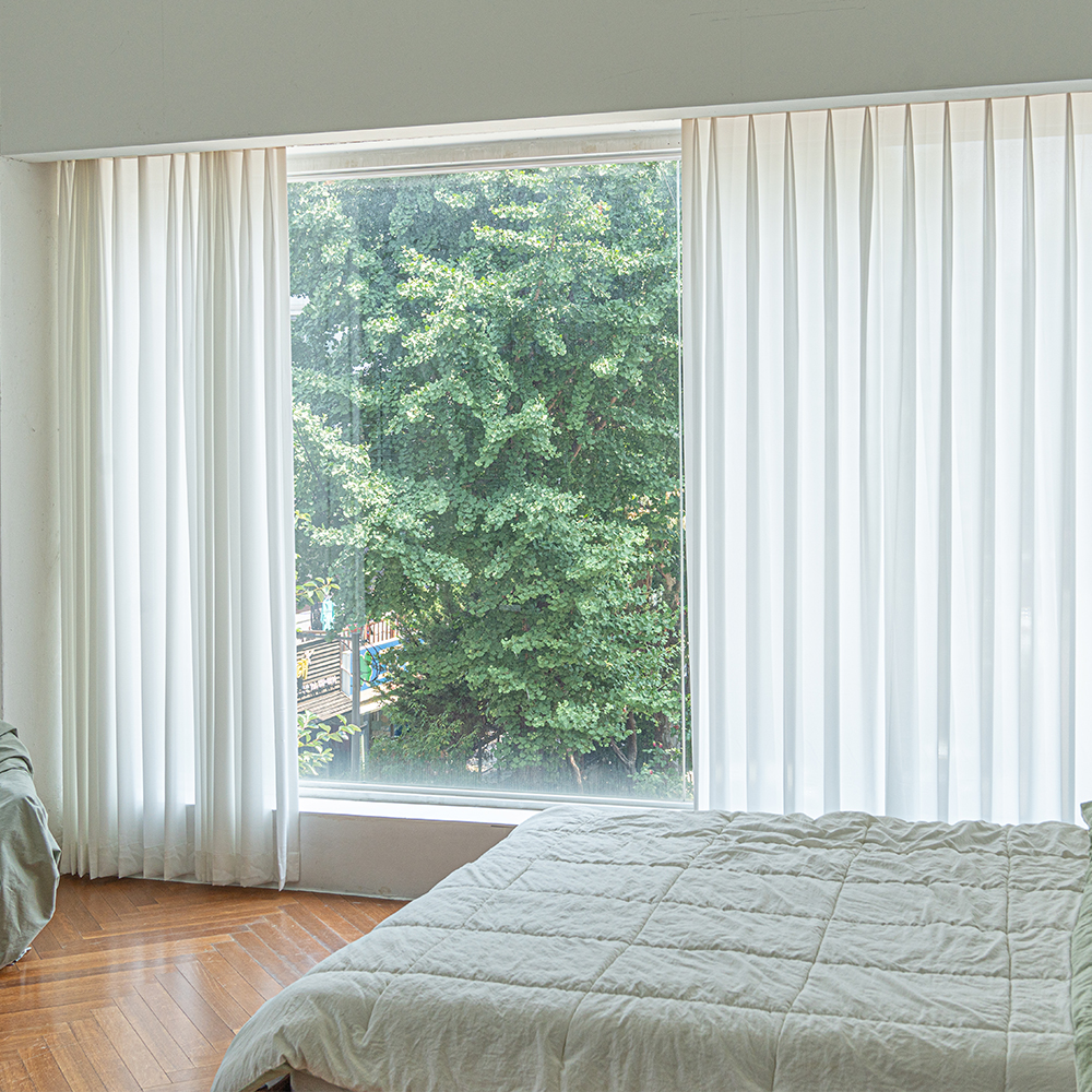 국내산 원단공장 먼지없는 퓨어화이트 나비주름 쉬폰커튼 가로60CM x 세로 250CM