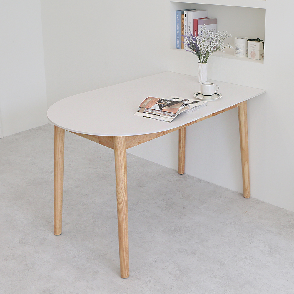 스콘 반타원 세라믹테이블 포세린 원목 카페 식탁 테이블 2인 1200mm, 화이트