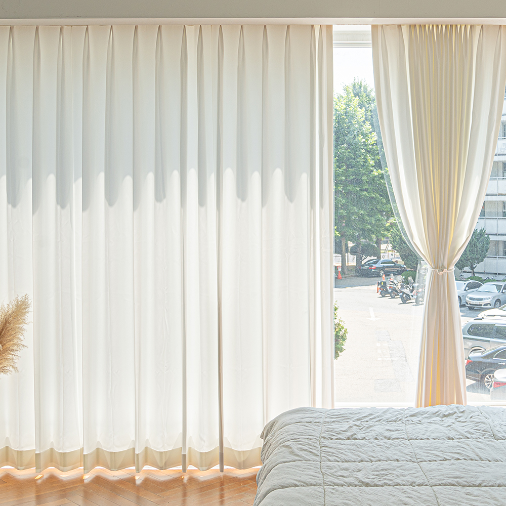 원단공장 국내산 퓨어화이트 화이트 나비주름 형상기억 암막커튼 가로 60 CM 맞춤제작