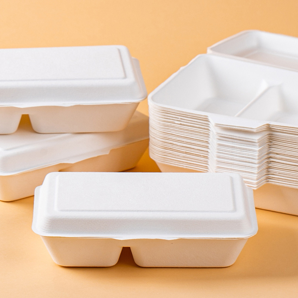 Q 고급 펄프용기 일회용 펄프도시락 사각 햄버거 김밥 샐러드 데미아 50개입 (베이지) 이미지 6
