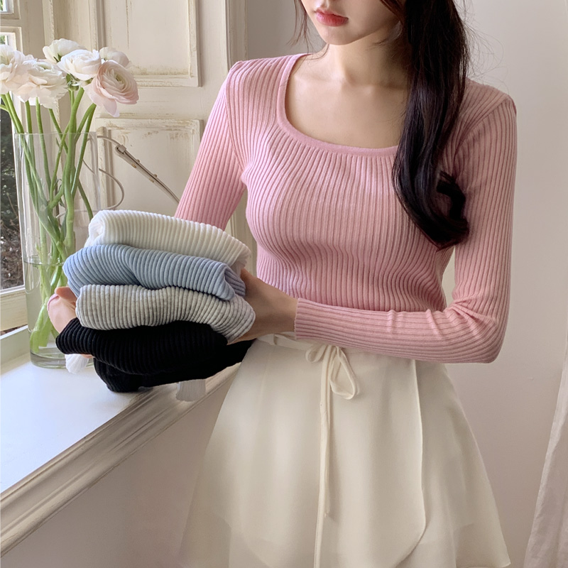 메이디 스퀘어넥 골지 긴팔 티셔츠 ts4080 - 상세 이미지 2