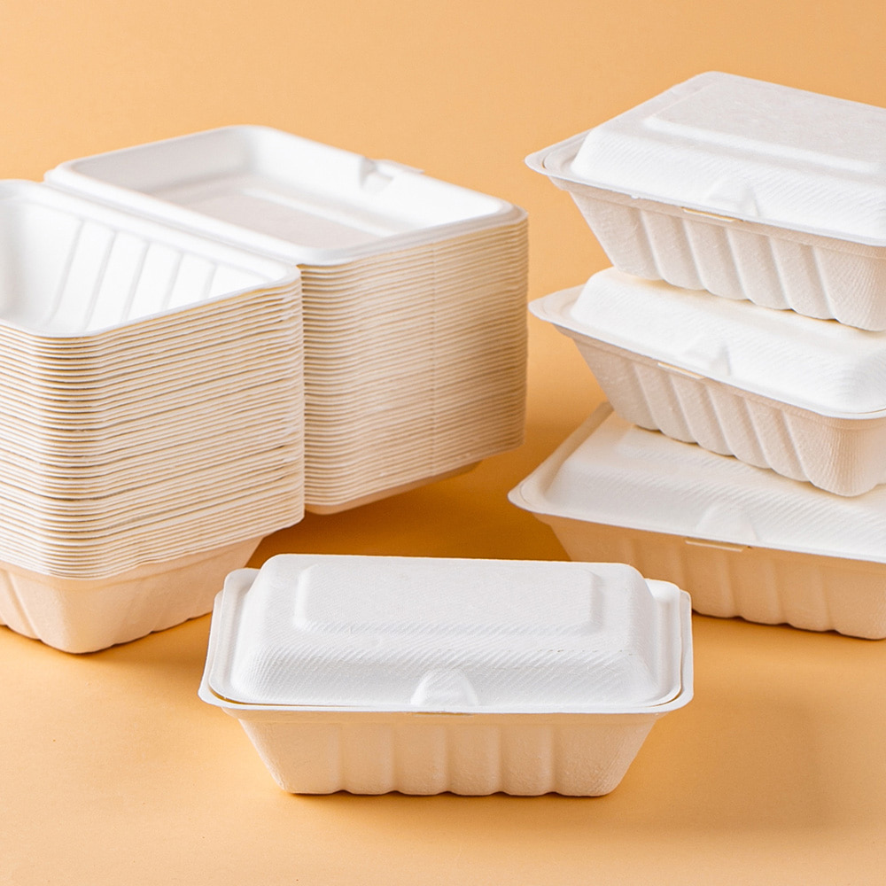 Q 고급 펄프용기 일회용 펄프도시락 사각 햄버거 김밥 샐러드 데미아 50개입 (베이지) - 상세 이미지 4