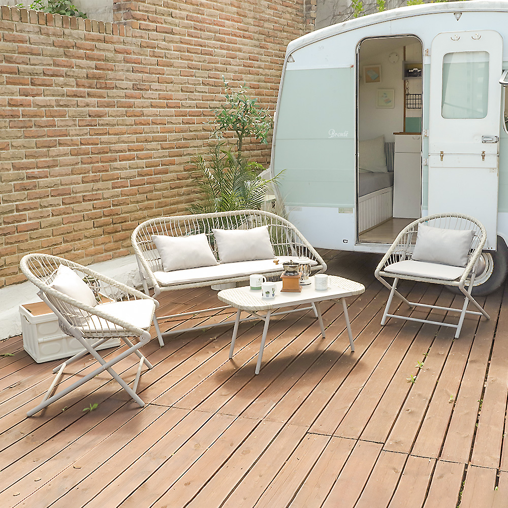 트레이시 야외용 접이식 테이블 4인 의자세트 폴딩의자 카페 베이지