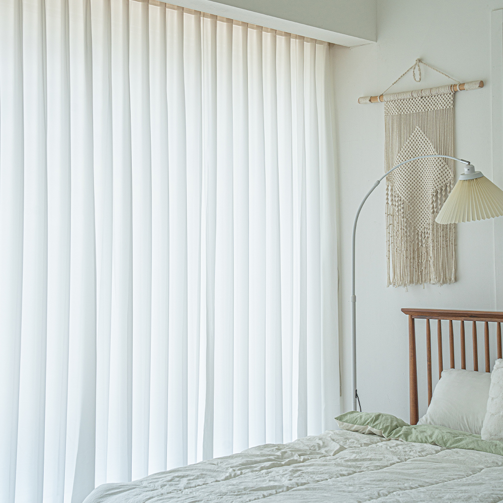 국내산 원단공장 먼지없는 퓨어화이트 나비주름 쉬폰커튼 가로60CM x 세로 250CM