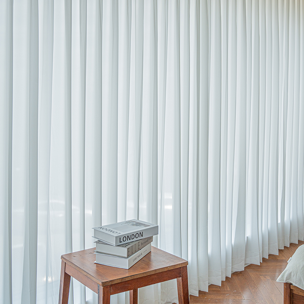 국내산 원단공장 먼지없는 퓨어화이트 나비주름 쉬폰커튼 가로60CM x 세로 250CM