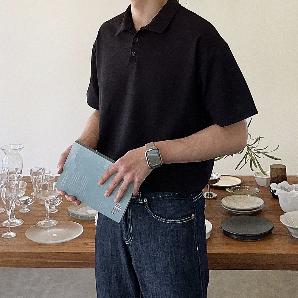 헨리넥 반팔 오버핏 오픈카라 여름 구김없는 남자 반팔티