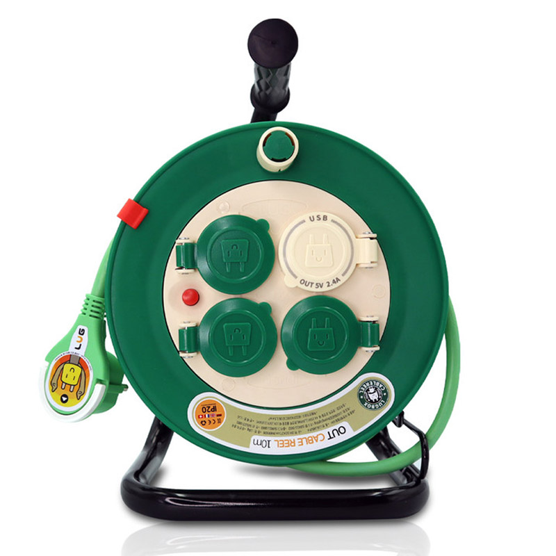 러그박스 3구+USB2구 10m 캡형 전기릴선 고용량 3000W 납작멀티탭 플러그 콘센트 - 상품 이미지