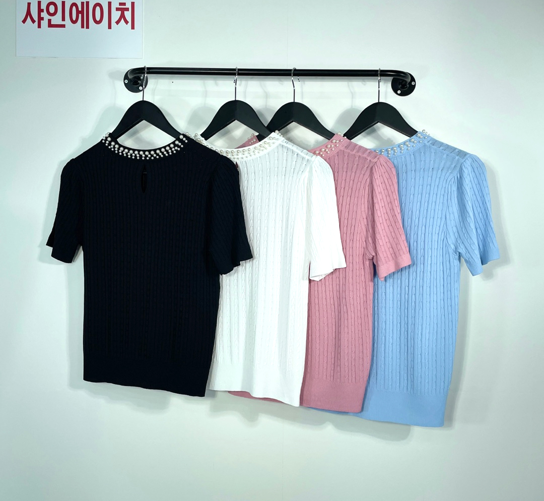 여자여자몰 입기만해도시원해 넥진주부착 반팔니트티 여름 꽈배기니트 오피스룩상의 - 상세 이미지 5