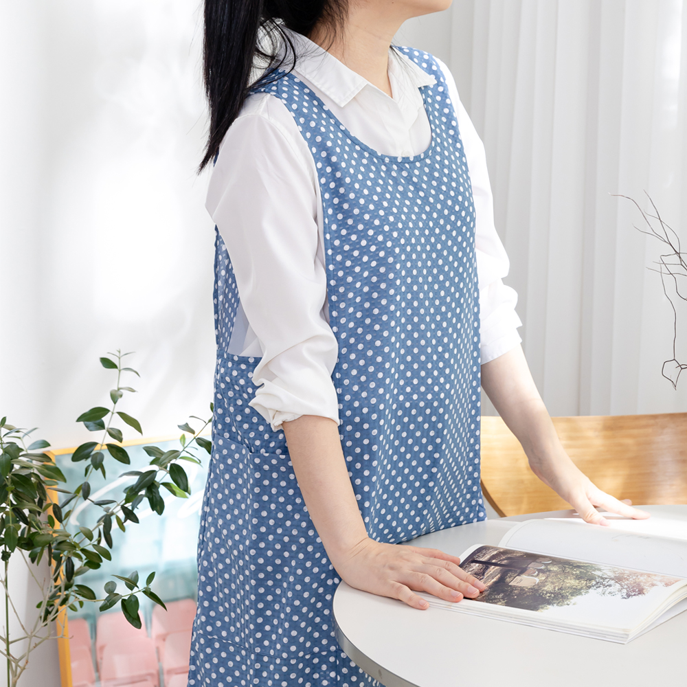 데코에버 여름 쉬폰 원피스앞치마 옆주머니형 롱사이즈 어린이집교사 요양보호사 앞치마