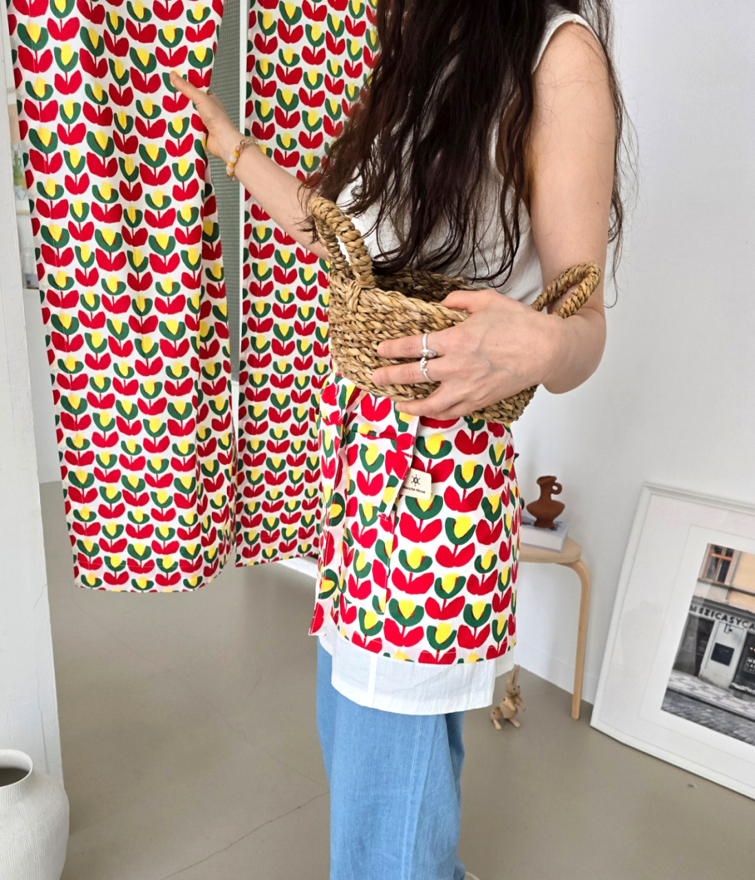 블랑쉬 라도노추추 레드 튤립 에이프런 허리 앞치마 (자체제작)