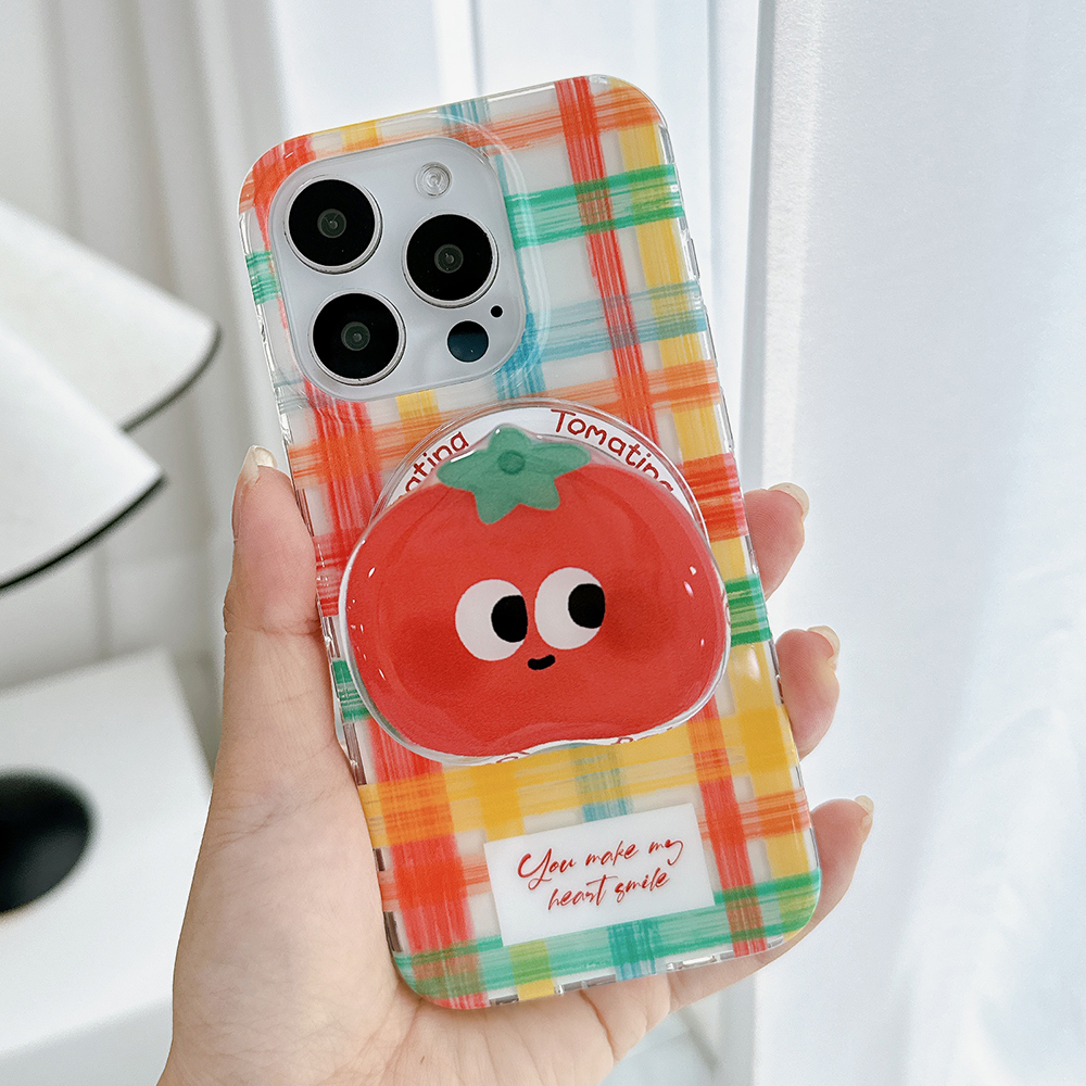 아이폰15 프로 케이스 토마토 맥세이프 체크 그립 톡세트