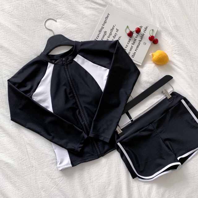 [🖤당일출고🖤/상하의SET] 서퍼 배색 집업 나그랑 반크롭 슬림핏 래쉬가드 수영복 상세 이미지 2