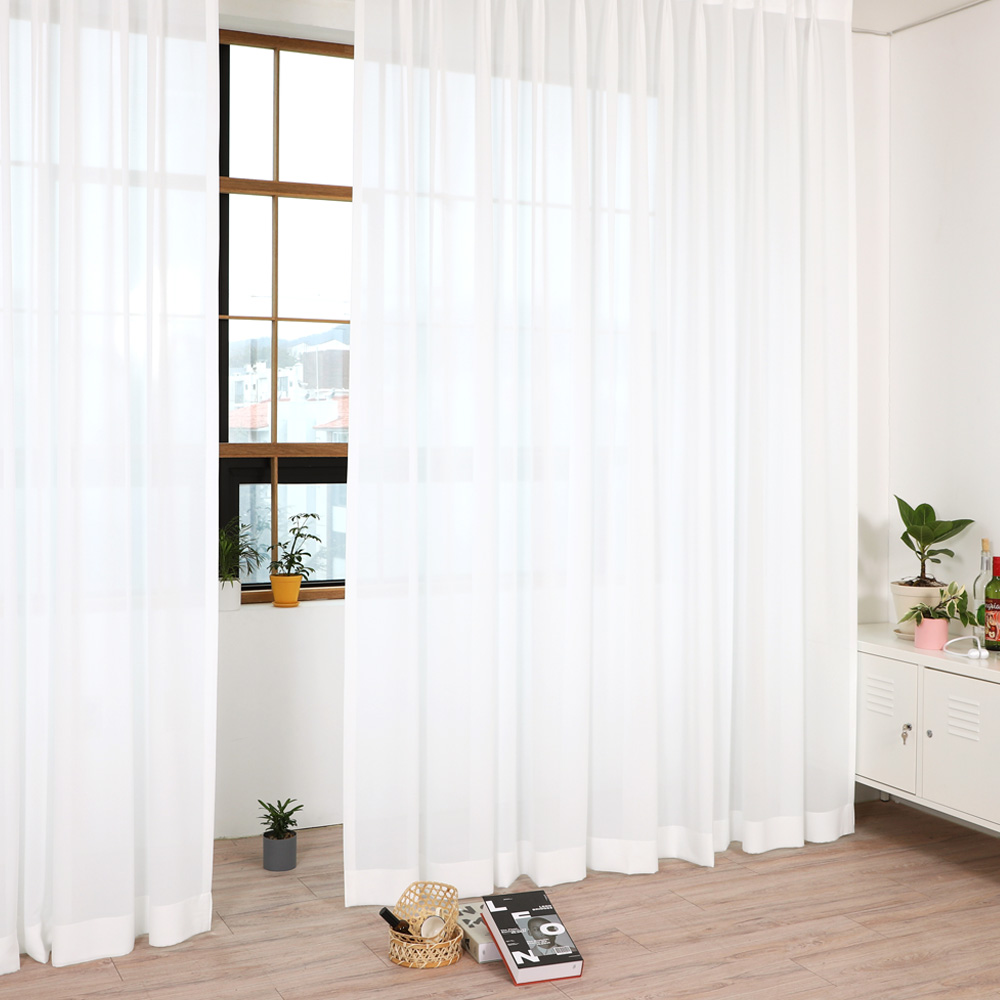 [맞춤] AMZ 화이트 쉬폰커튼(국내산 이음새 없는 광폭) 나비주름 호텔식커튼