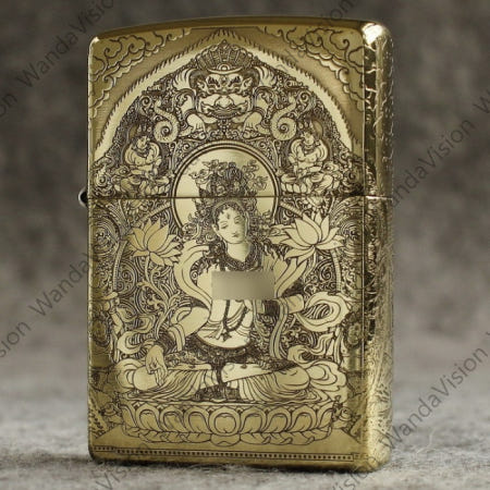 [해외]황동 5면 에칭 백도모 관음보살 지포라이터