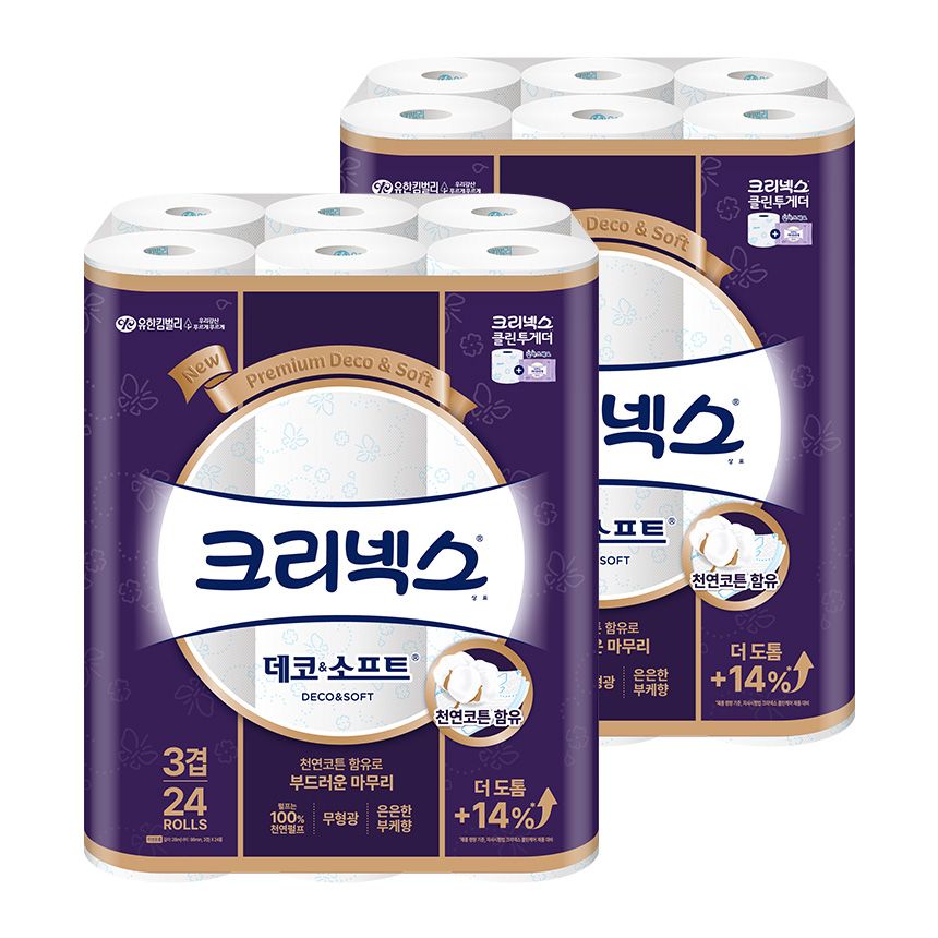 크리넥스 화장지 3겹 데코소프트 28M 24롤X2팩