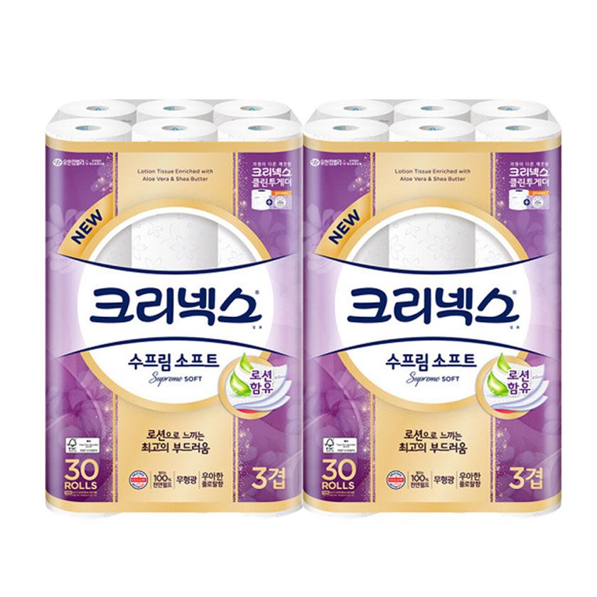 크리넥스 화장지 3겹 수프림소프트 27M 30롤X2팩