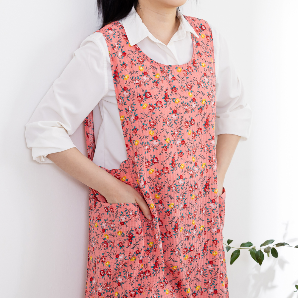 데코에버 여름 쉬폰 원피스앞치마 옆주머니형 롱사이즈 어린이집교사 요양보호사 앞치마