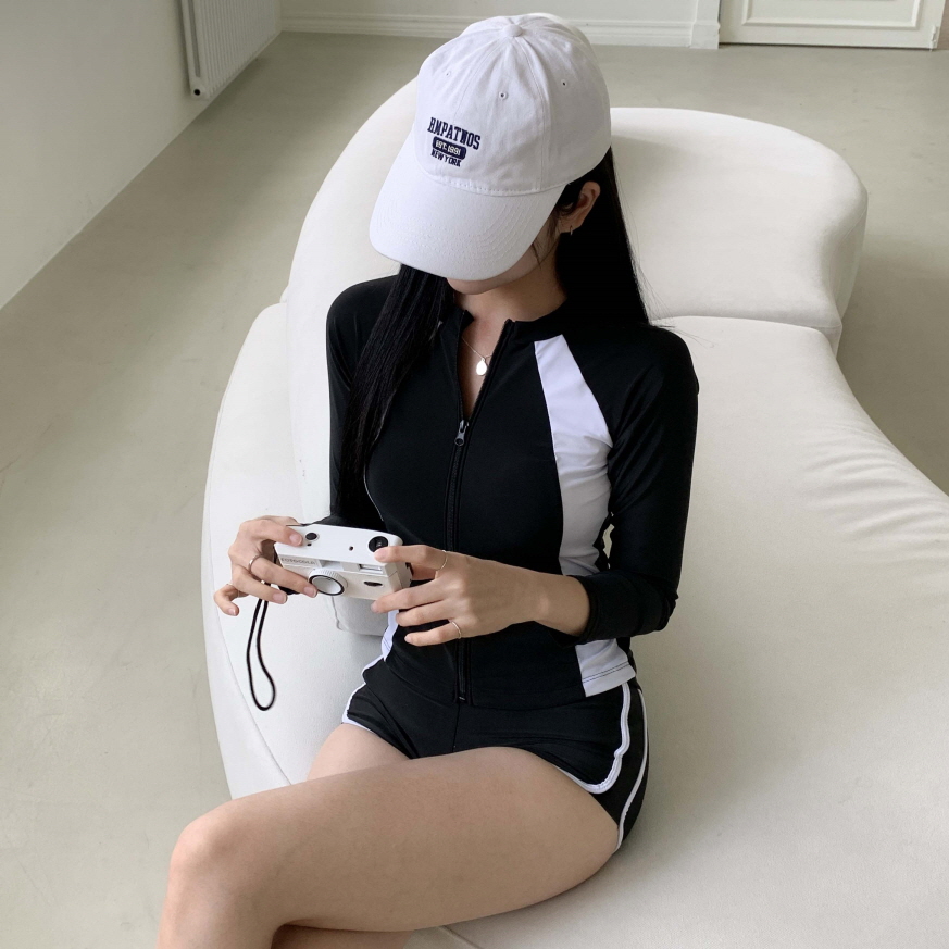 [🖤당일출고🖤/상하의SET] 서퍼 배색 집업 나그랑 반크롭 슬림핏 래쉬가드 수영복 상세 이미지 11